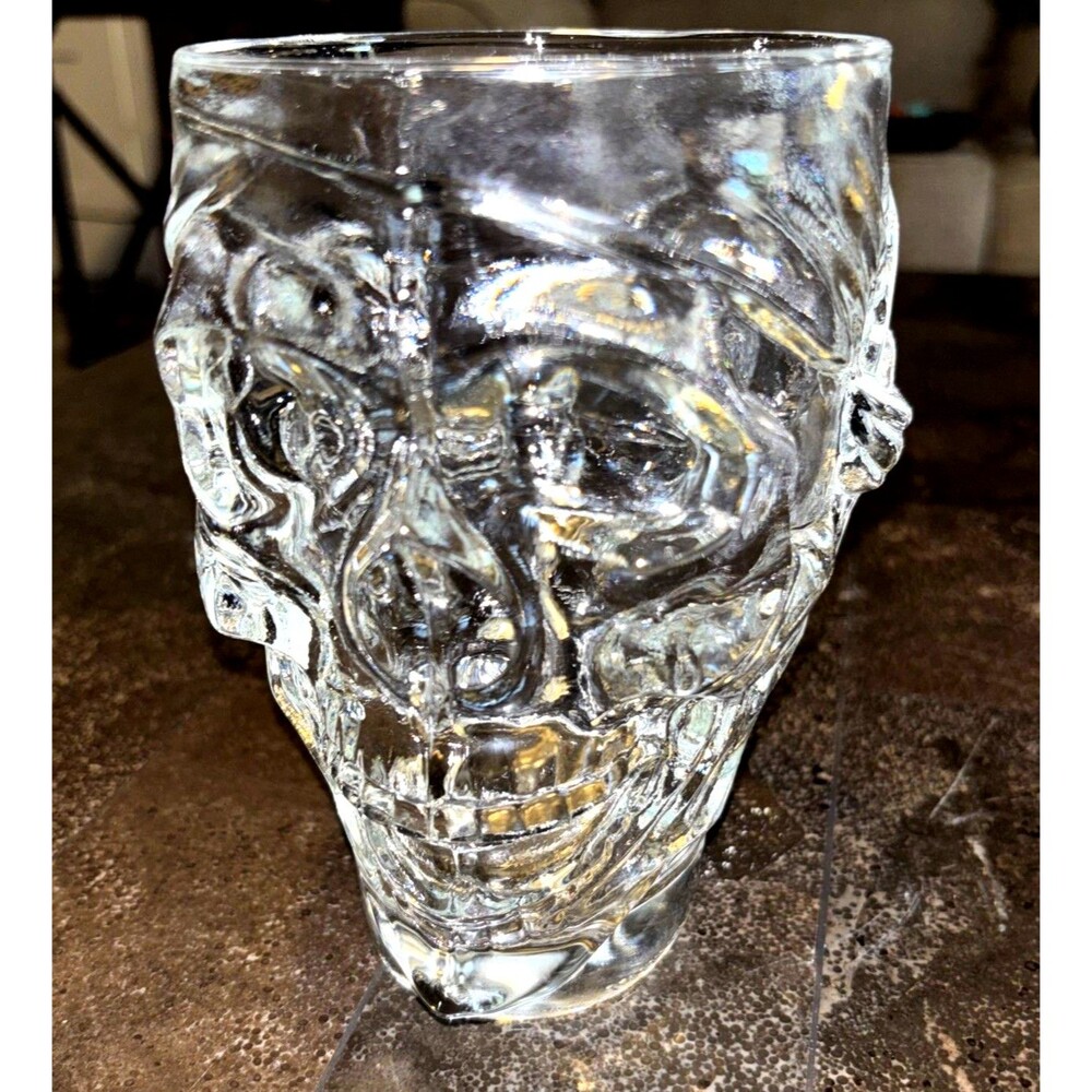 Treasure Island Casino Heavy Clear Glass Skull Mug/Stein 32oz Luminarc USA